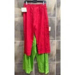 B'Gauze Women's Flowy Capri Pants Sz 1 S/M Lime & Red Elastic Waist 100% Cotton